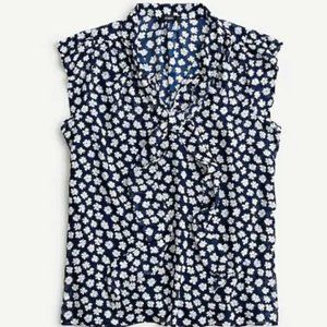 JCrew Tie Neck Blouse in Scattered Daisies Print